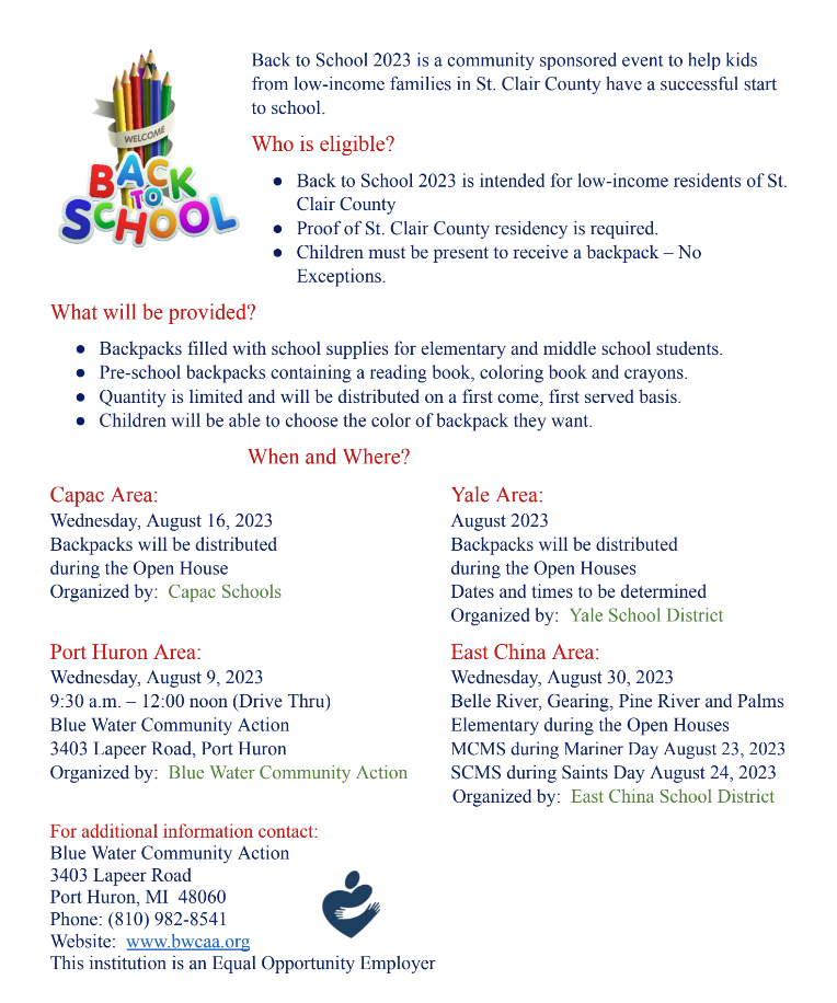 Backpack Giveaway Belle River Elementary School